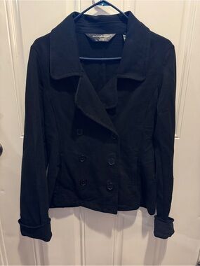 Norma Kamali Black Double-Breasted Pea Coat